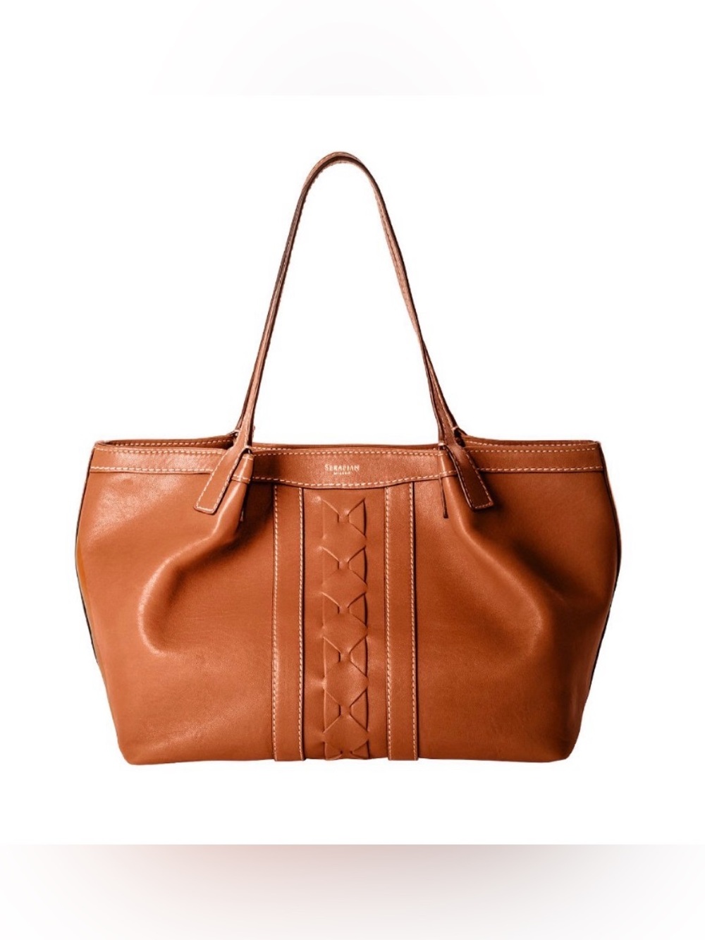 Serapian brown leather Mosaico weave tote bag
